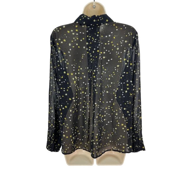 Cabi 3592 Galaxy Blouse Starry Night Black Long Sleeve Semi Sheer Size S - Picture 2 of 6